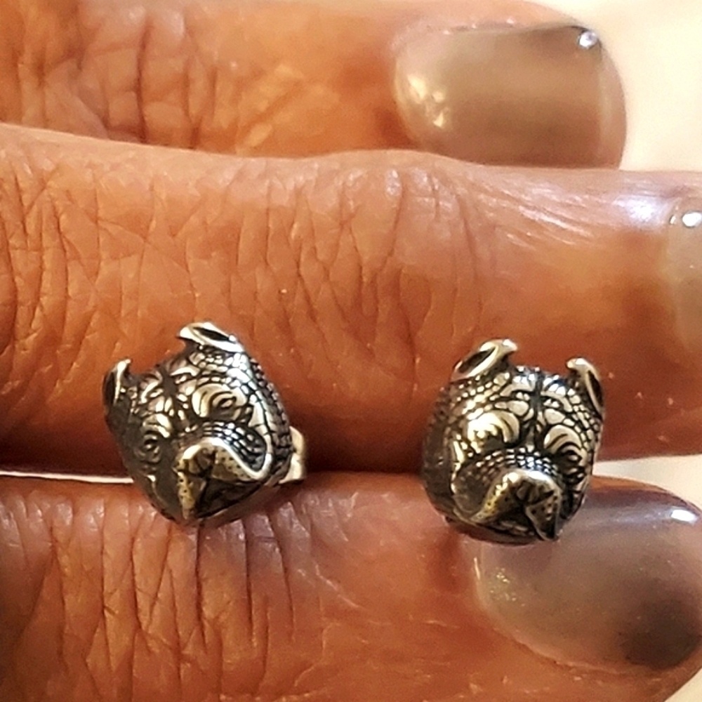 Bulldog Necklace Earrings Set Stainless Steel Silver - Picture 7 of 7